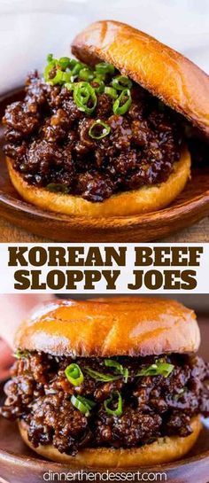 korean beef sloppy joes on a wooden plate