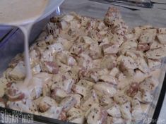 the food is being prepared and ready to be cooked in the oven for servings