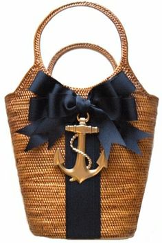 Bosom Buddy Bags Anchor Navy Bow Tall Garden Tote Bag- want this with red and white striped ribbon!!! Nautical Basket, Garden Tote Bag, Garden Basket, Brand Handbags, Basket Tote, Navy Style, Summer Tote, Pink Monogram