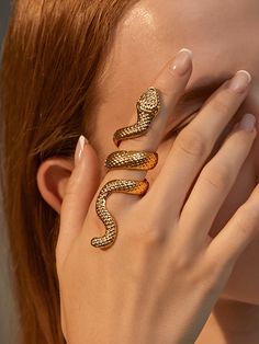 Snake Shape Solid Color Rings Accessories RED-One_size Gothic Mode, Rock Rings, Punk Accessories, Retro Punk, Retro Ring, Snake Jewelry, Gothic Rings, Snake Design, Animal Rings