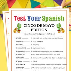 a poster with the words test your spanish