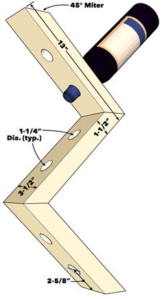 a drawing of a wine bottle and corkscrew on a wooden frame with measurements