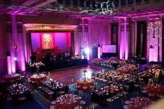 an overhead view of a banquet hall with tables and chairs set up for a formal function