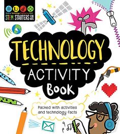 the technology activity book is shown in black and white with an image of a cartoon character