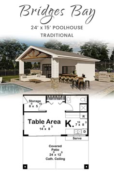 the floor plan for a small house with an attached porch and covered patio, which is also