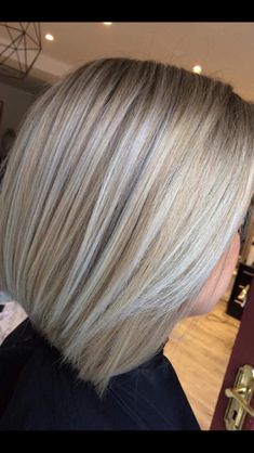 Blonde Bob With Highlights And Lowlights, Blonde Bob Highlights Low Lights, Bob With Platinum Highlights, Ash Blonde Highlights And Lowlights Short Hair Bob Hairstyles, Platinum Blonde Hair With Lowlights Bob, Mom Hairstyles Short, Blonde Hair With Grey Highlights, Gray Bob, Shoulder Length Blonde