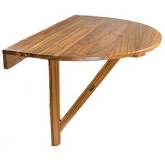 a wooden table with two crossed legs and a circular shaped top, against a white background