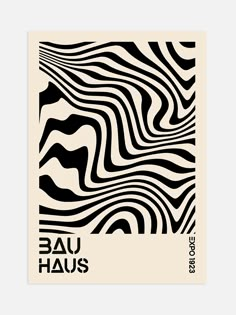 a black and white zebra print with the words bau haus on it's side