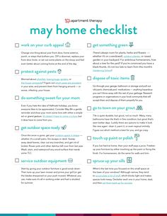 a checklist with the words may home checklist written in blue and green on it