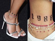 two women with tattoos on their feet and one has the word love tattooed on her ankle