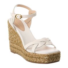 About The Brand: Championing Artistry And Function In Women's Footwear. Braida Max Leather Wedge Espadrille In Cream Leather And Gold-Tone Hardware With Braided Wedge Adjustable Ankle Strap With Buckle Closure Lightly Padded Leather Insole Man-Made Sole 4.5in Heel 1.5in Platform Please Note: All Measurements Are Approximate And Were Taken From A Size 7; Slight Variations May Occur. Made In Spain Elegant Leather Open Toe Espadrilles, Elegant Leather Espadrilles For Vacation, Elegant Leather Espadrilles With Wedge Heel, Elegant White Wedge Heel Espadrilles, Gold Gladiator Sandals, Stuart Weitzman Sandals, Rubber Sandals, Beautiful Sandals, Studded Sandals