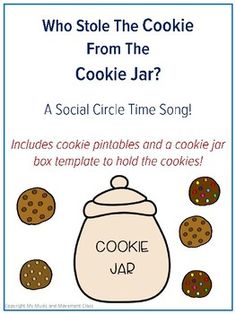 a cookie jar with cookies around it that says who stole the cookie from the cookie jar?