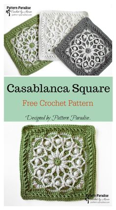 three crocheted coasters with the words,'free crochet pattern '