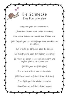 the poem is written in german and has an image of a snail with hearts on it