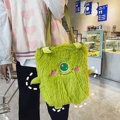 Product ID: JW4030 
 Material: Plush, Polyester 
 Color: White, Green 
 Size Info: 25 × 3 × 40cm www.ccovv.com Contact Card, Funny Monsters, Green Bag, White Bag, Handbag Backpack, Free Giveaway, White Green, Suits You, Straw Bag