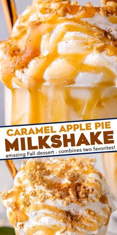 caramel apple pie milkshake with whipped cream on top