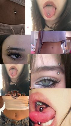 multiple pictures of different people with piercings on their faces and lips, including one woman's nose