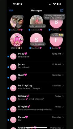 an iphone screen with pink hearts and texting on the left hand side, which reads i love you