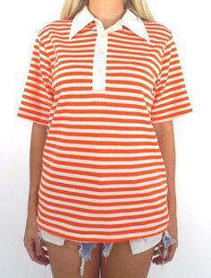 Vintage 70s Polyester Striped Polo Top Summer Polo Collar Top With Vertical Stripes, Retro White Tops With Vertical Stripes, Vintage White Tops With Striped Collar, Vintage White Top With Striped Collar, Retro Polo Collar Top With Striped Detail, Retro Polo Collar Top With Stripes, Retro White Tops With Contrast Stripes, Retro Spring Polo Collar Tops, Retro Collared Tops With Contrast Stripes