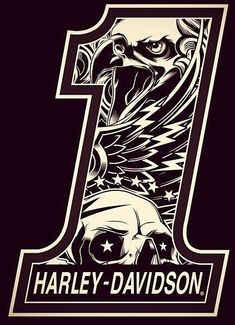 the number one logo for harley davidson's motorcycle shop, featuring an eagle and skull