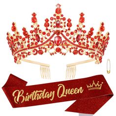 PRICES MAY VARY. Rhinestone Tiara & "BIRTHDAY QUEEN" Sash Set: The sparkly tiara is made of a sturdy metal, super solid and sturdy and can be worn for years. The little gems on the crown shine brilliantly and the sash is shimmering nicely. The glitter & foil “Birthday Queen” sash is well constructed, and come with a safety pin to fasten the ends for the best fit. Sturdy Metal Crown: The crystal crown is a decent size, 5 inches in diameter, 2.8 inches in height, could fit adult and an older child Crowns For Women, Crystal Birthday, Queens Tiaras, Crown Birthday, Birthday Tiara, Birthday Sash, Birthday Headband, Crown For Women, Birthday Queen