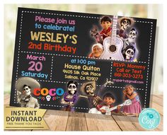 a birthday party with the theme of coco and friends on it's black card