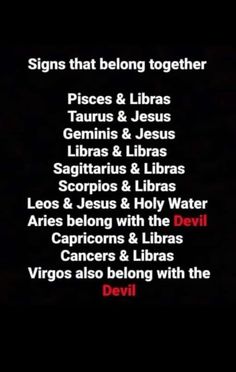 the devil zodiac sign is shown on a black background with red lettering and white letters