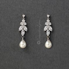 Teardrop Pearl CZ Earrings - Cassandra Lynne Bridal Accessories Headpieces, Wedding Day Earrings, Teardrop Bridal Earrings, Fox Wedding, Wedding Jewelery, Fav Products, Formal Earrings, Elegant Jewellery, Bridal Earrings Drop