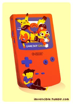 an old nintendo gameboy color with cartoon characters on the screen