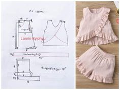 an image of the sewing pattern for a top with ruffles on it and another drawing