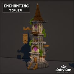 a tall tower with plants growing out of it's sides and the words enchanting tower above it