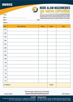 an invoice sheet with the words nor alam machinery