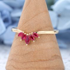 Marquise cut Ruby wedding band vintage Yellow gold Curved wedding band Unique Matching Stacking ring Bridal set Promise simple cluster band Gold Curved Wedding Band, Ruby Wedding Band, Wedding Band Unique, Wedding Band Vintage, Vintage Rose Gold, Ruby Wedding, Vintage Wedding Band, Curved Wedding Band, Unique Wedding Bands