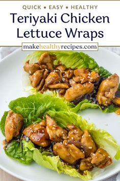 lettuce wraps with chicken and sesame seeds on them are ready to be eaten