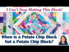 a woman standing in front of a poster with the words, when is a potato chip block not a potato chip block?