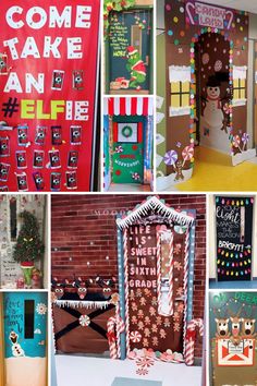 many different pictures of decorated doors and decorations