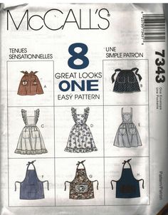 the sewing pattern for girls'aprons is shown