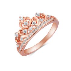 PRICES MAY VARY. This Princess Crown Promise Ring Adds A Touch Of Nature-Inspired Beauty To Your Look In 14k Rose Gold Plated 925 Sterling Silver. Makes a Standout Addition to Your Collection With Round Cut AAA+ High Quality White Cubic Zirconia Gemstone : Round Cut Sparkling White Cubic Zirconia Having Clarity Of AAA, Gemstone Color : White, Stone Setting : Prongs Setting Type Crafted - in High-Quality 925 Sterling Silver that delivers exceptional shine and ultimate protection. We do Custom siz Crown Promise Ring, Princess Crown Ring, Graduation Gifts For Sister, Diamond Crown Ring, Crown Ring Princess, Silver Promise Rings, Diamond Princess, Sterling Silver Promise Rings, Diamond Crown