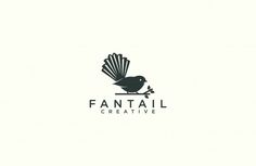 the logo for fantail creative is shown in black and white, with an image of a bird on it's back