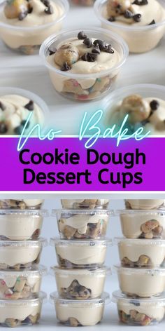 no bake cookie dough dessert cups with text overlay