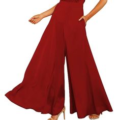 Womens Sleeveless Halter Tied Jumpsuit With Pockets High Waist , Wide Leg Red Solid Color Jumpsuits And Rompers For Night Out, Red Solid Color Jumpsuit For Night Out, Casual Sleeveless Pantsuit For Party, Sleeveless Solid Color Pantsuit For Spring, Sleeveless Solid Pantsuit For Night Out, Red Party Jumpsuits And Rompers, Solid Color Party Jumpsuits And Rompers With Pockets, Sleeveless Summer Pantsuit For Formal Occasions, Sleeveless Summer Formal Pantsuit