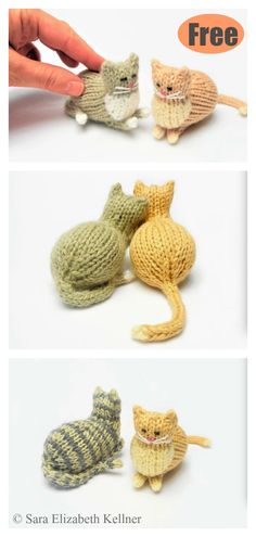 three pictures showing different types of knitted cats with caption that reads, free