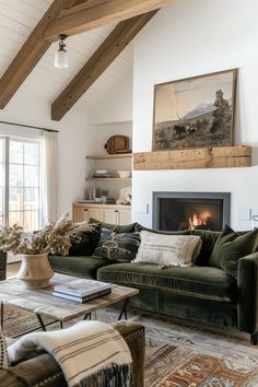 a living room filled with furniture and a fire place