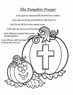 the pumpkin prayer with an image of a cross on it