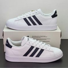 Product Details New With Box Lace Closure Product Color: Core White/Navy Blue Product Code: Gw9199 Man Shoes Casual, Boys Shoes Men, Best White Sneakers For Men, Adidas Shoes Men, Casual White Shoes, Adidas White Shoes, Sneaker Adidas, New Adidas Shoes, Adidas White Sneakers