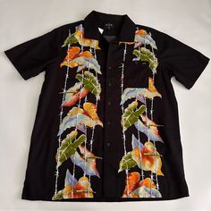 Billabong Hawaiian Shirt, Floral With Barbed Wire. Size M. New Black Relaxed Fit Shirt For Vacation, Black Hawaiian Printed T-shirt, Black Cotton Camp Shirt For Beach, Black Cotton Short Sleeve Shirt For Vacation, Casual Black Short Sleeve Shirt For Beach, Black Cotton Hawaiian Shirt For Beach, Black Camp Collar Shirt For Beach, Orange Printed Casual Hawaiian Shirt, Orange Hawaiian Short-sleeve Top