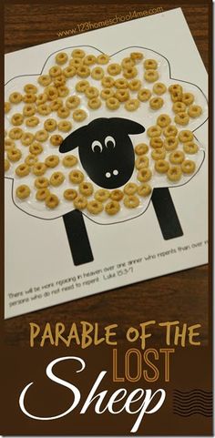 a sheep made out of cereal with the words, parable of the lost sheep