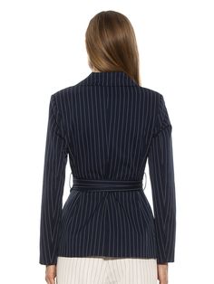 SALE Fashionably finesse your ensemble with the Olya Blazer. By combining a timeless pinstripe style with a tie waist and classic blazer silhouette, this piece effortlessly commands the attention of any look. An elegant addition to your wardrobe, the Olya Blazer brings a sophisticated and exclusive feel to your outfit. Pinstripe Tie waist with belt Blazer 95% polyester 5% spandex Imported Style T558B Stripe Blazer, Long Blazer Jacket, Belted Blazer, Blazer Beige, Blazer And Skirt, Exclusive Clothing, Classic Blazer, Long Blazer, Striped Blazer