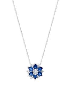 Bloomingdale's Fine Collection Sapphire & Diamond Flower Pendant Necklace in 14K White Gold, 16 Diamond And Sapphire Necklace, Blue Flower Necklace, Cute Group Halloween Costumes, Diamond Flower Pendant, Bf Gifts, Flower Pendant Necklace, Diamond Flower, Sapphire Necklace, Inspired Outfits