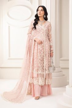 Light pink Embroidered Maria B Luxury Formal Pakistani Salwar Kameez Suit Pink Pakistani Dress, Maria B Party Wear, Marriage Clothes, Asian Party, Cultural Fashion, Desi Dress, Magical Dress, Desi Outfits